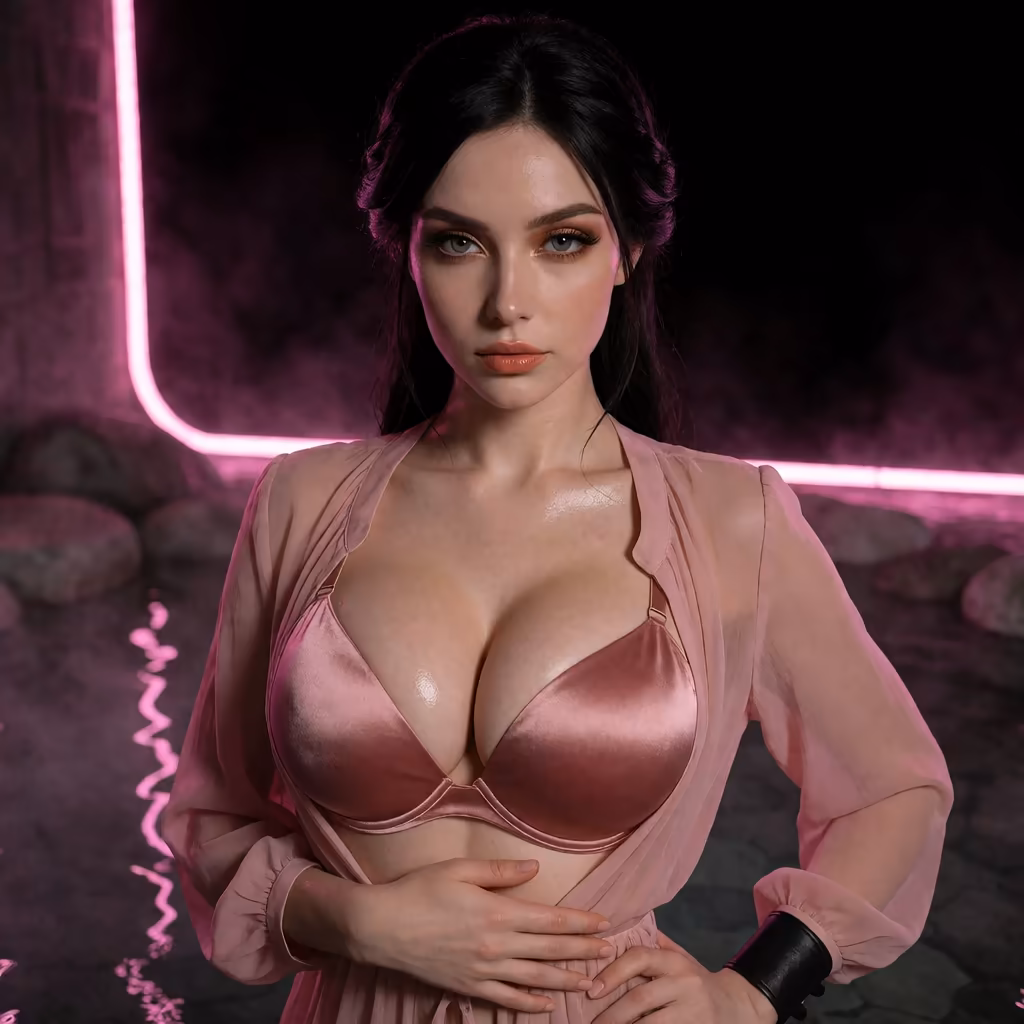 fantasy ai chat — a character portrait shot in a hotspring setting