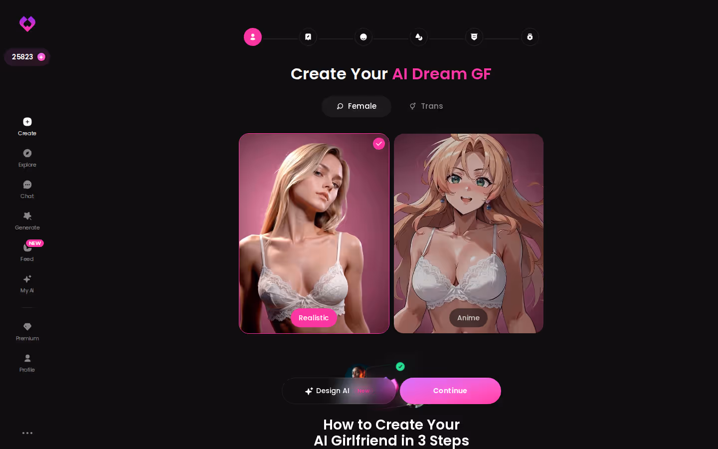 GoLove.ai character creation wizard on desktop where tier choice appears