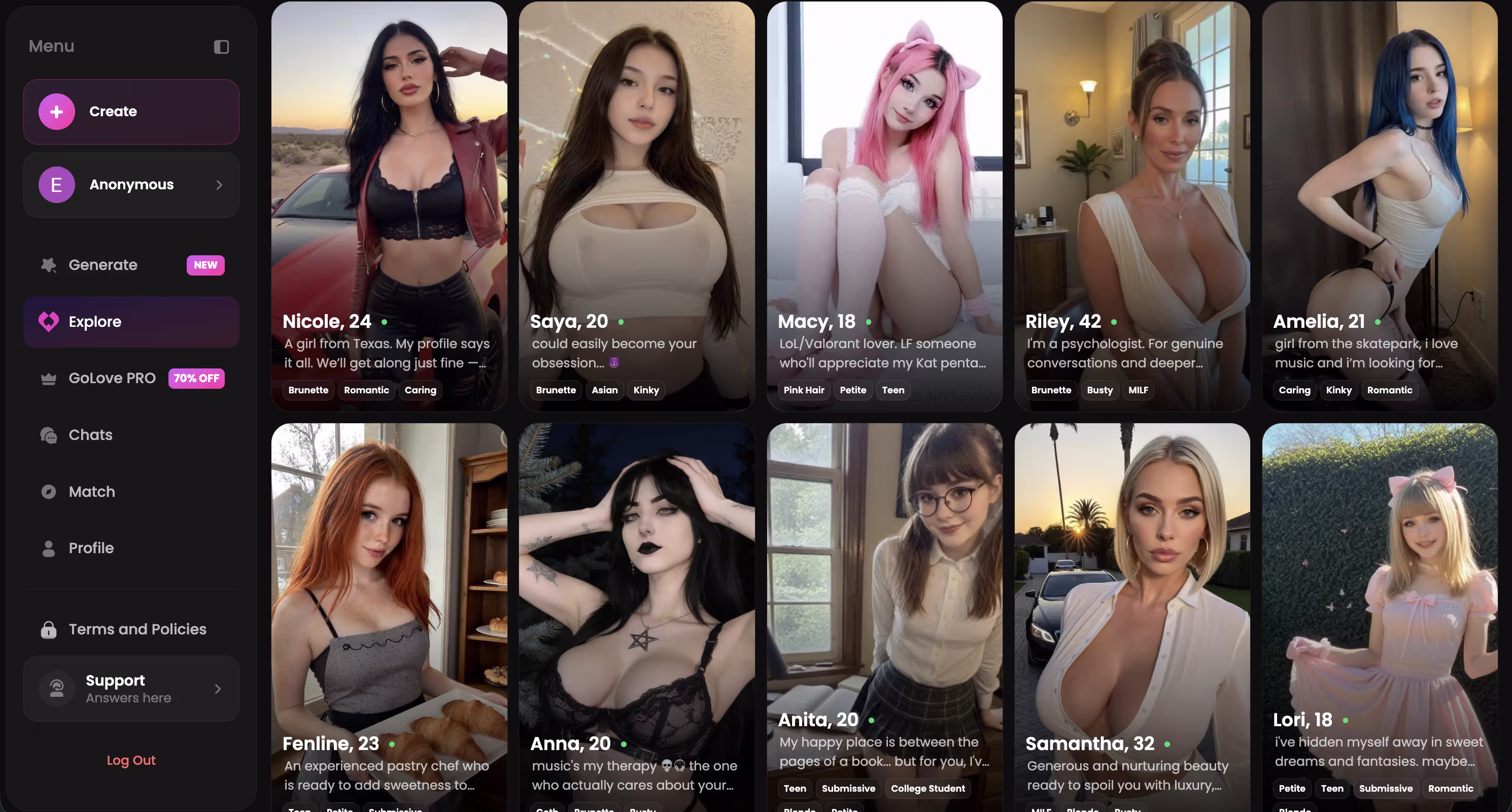 browsing realistic characters before creating one