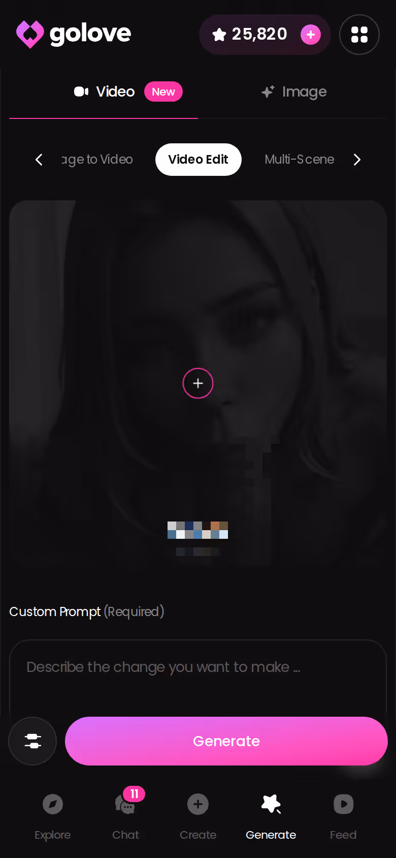 GoLove.ai video edit screen on mobile